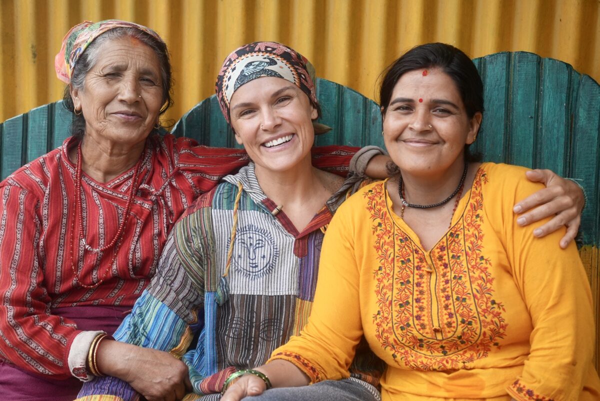 Erika with local women in Nepal