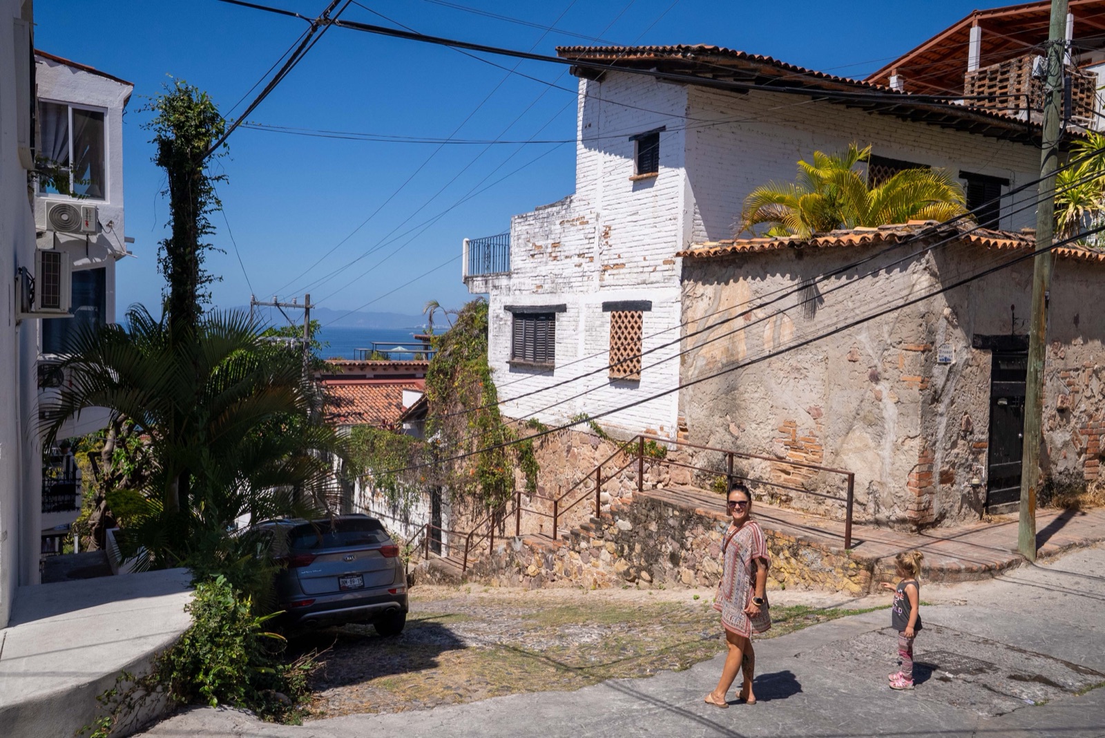 A steep cobblestone street in Puerto Vallarta's old town
